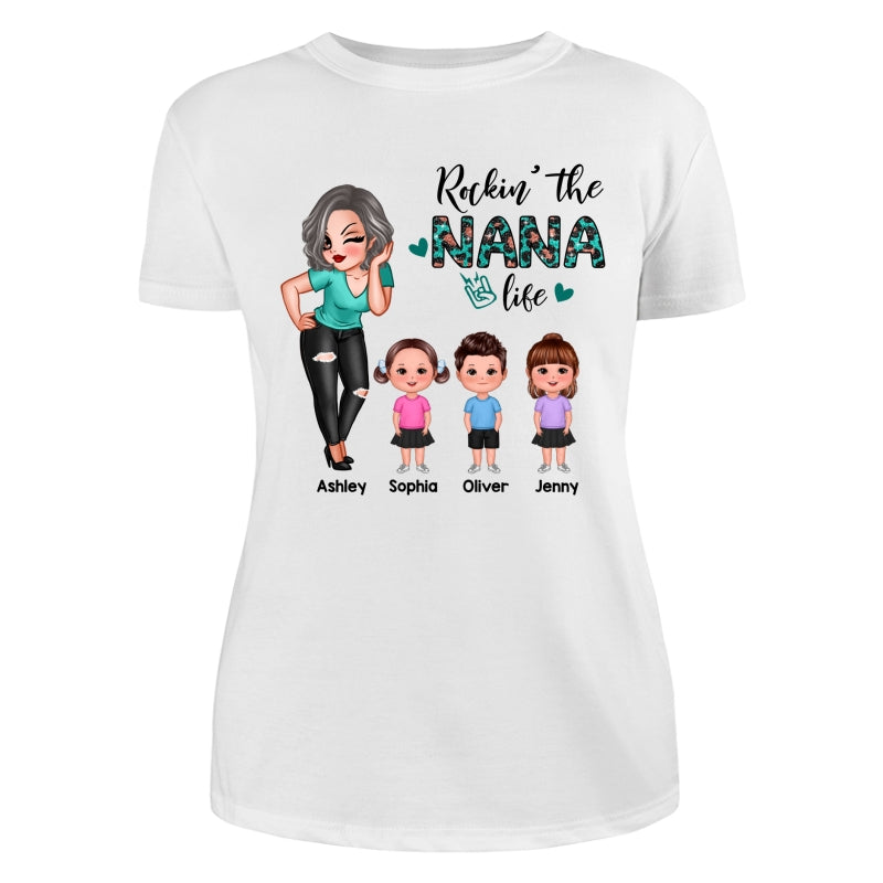 Rockin‘ The Grandma Life Doll Turquoise Rose Gold Leopard Pattern Personalized Shirt