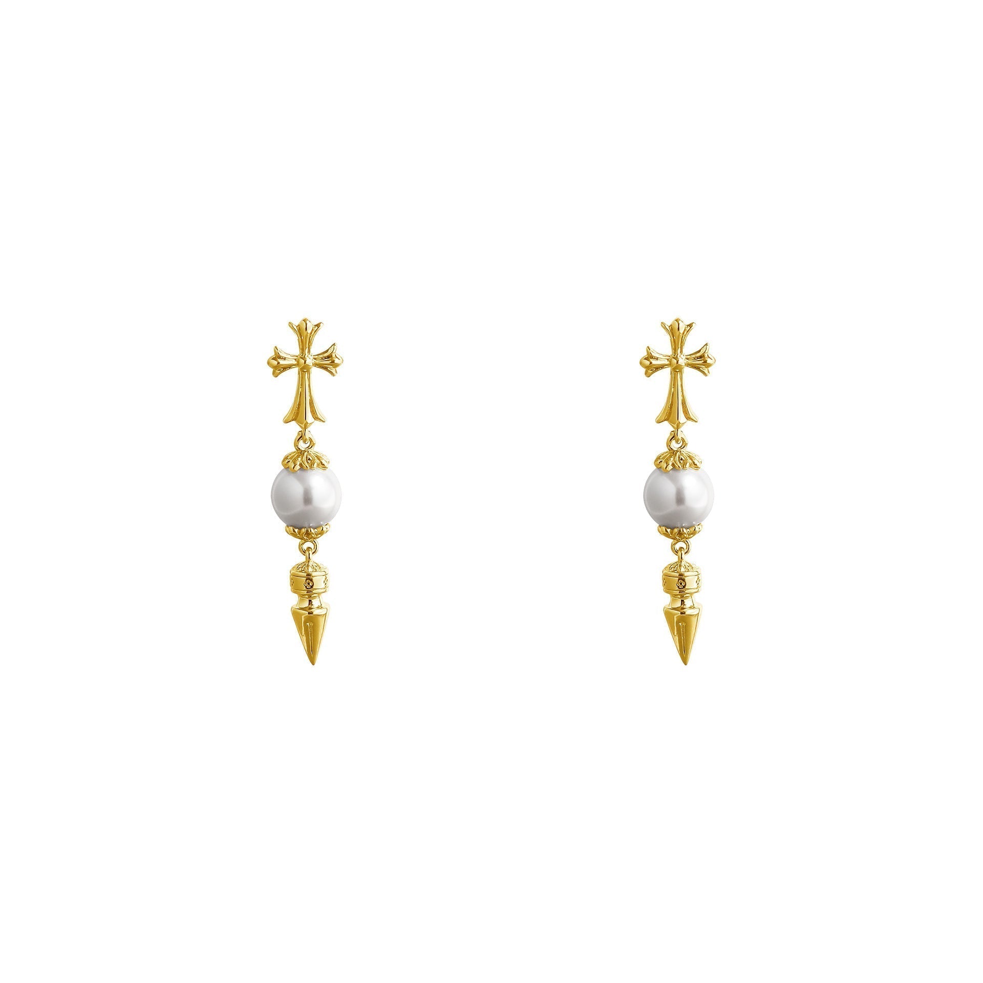 Chrome Hearts cross pearl earrings
