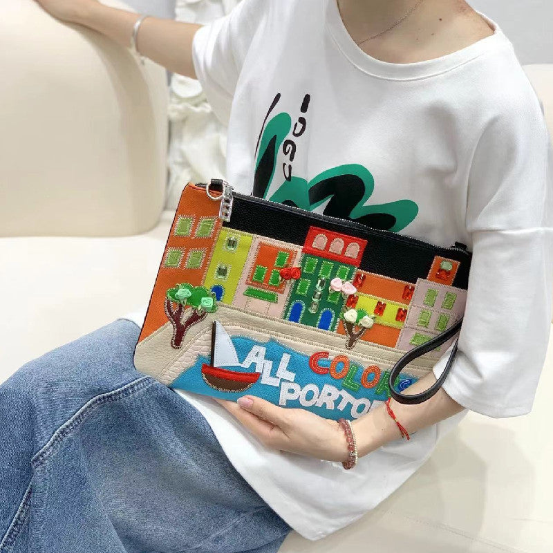 Chh Chrome Heart Leather Bag Embroidered Shoulder Crossbody Bag