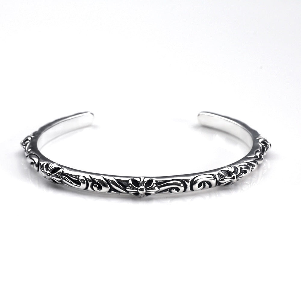 Chrome Hearts scroll vine flower cross open bracelet Bangle