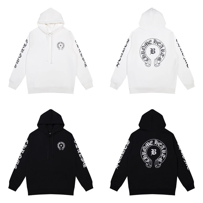 CHH Chrome Heart Hoodie Crowe Horseshoe Burning Cross Print Long Sleeve Sweater