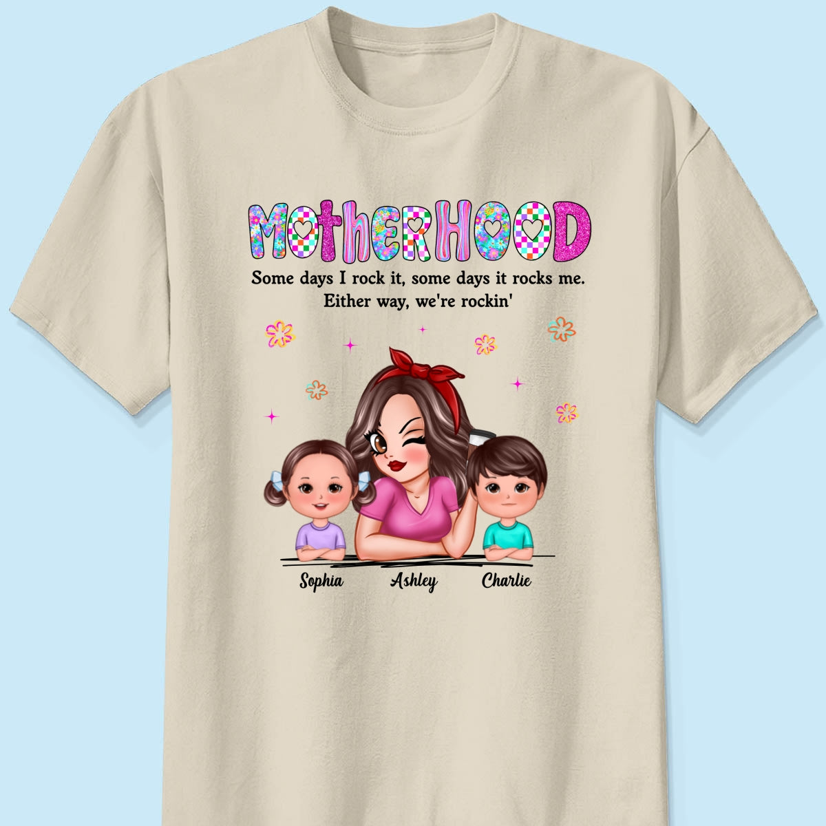 Rockin' Mother Hood Pretty Mom & Kids Personalized Shirt