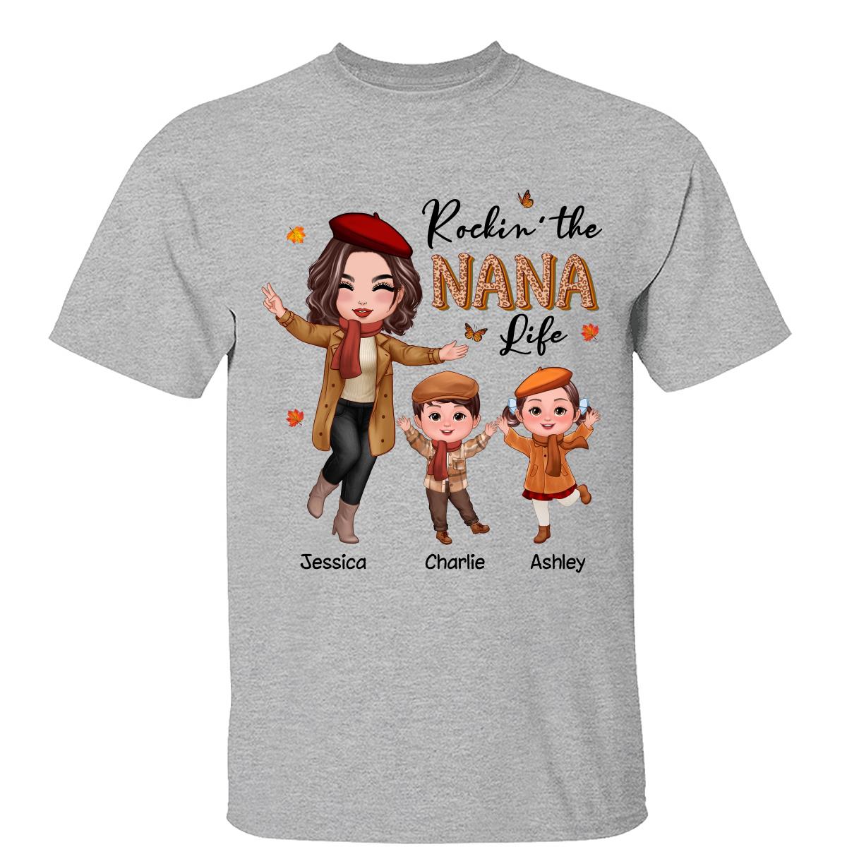 Rockin‘ Nana Life Fall Season Happy Doll Woman And Kids Personalized Shirt
