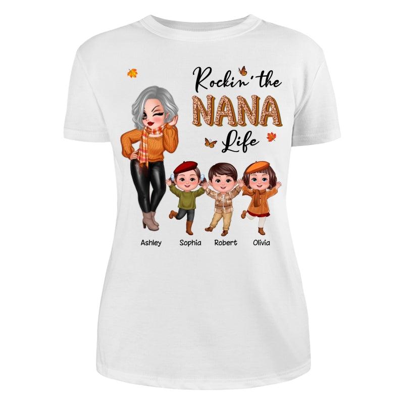 Rockin‘ Nana Life Fall Season Happy Doll Kids Personalized Shirt
